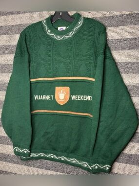 Vintage 80’s Vuarnet France Weekend Green Crewneck Wool Ski Sweater Men’s Large